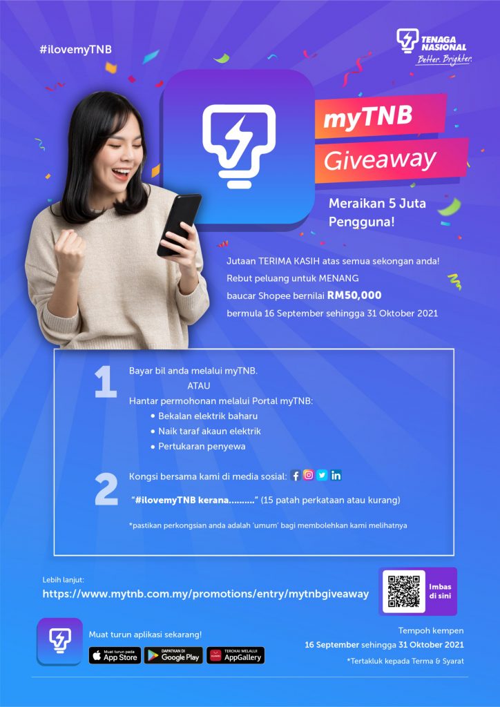 myTNB Giveaway WIN a Shopee Voucher worth up to RM50,000!